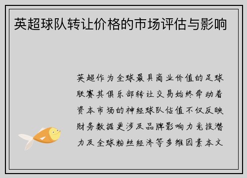 英超球队转让价格的市场评估与影响